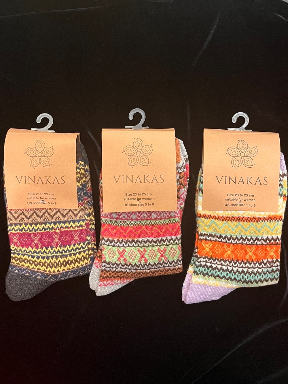 Vinakas Nordic NWT Patterned Crew Socks SET of 3 PAIRS